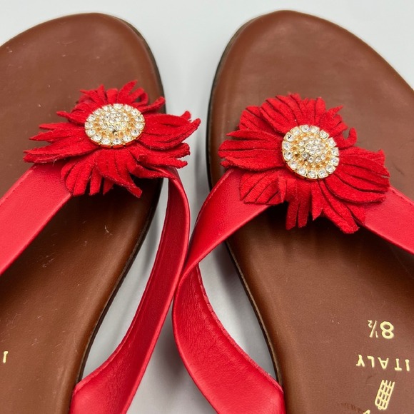 ✨Italian Shoemakers Red Flower‎ Rhinestone Thong Sandals Made in Italy 8.5 women - Picture 5 of 8